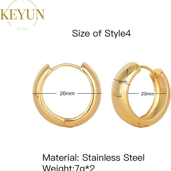 Gold Chunky Hoop Earrings Women Trendy 18K Gold Plated Small Thick Hoop Jewelry - Picture 5 of 5